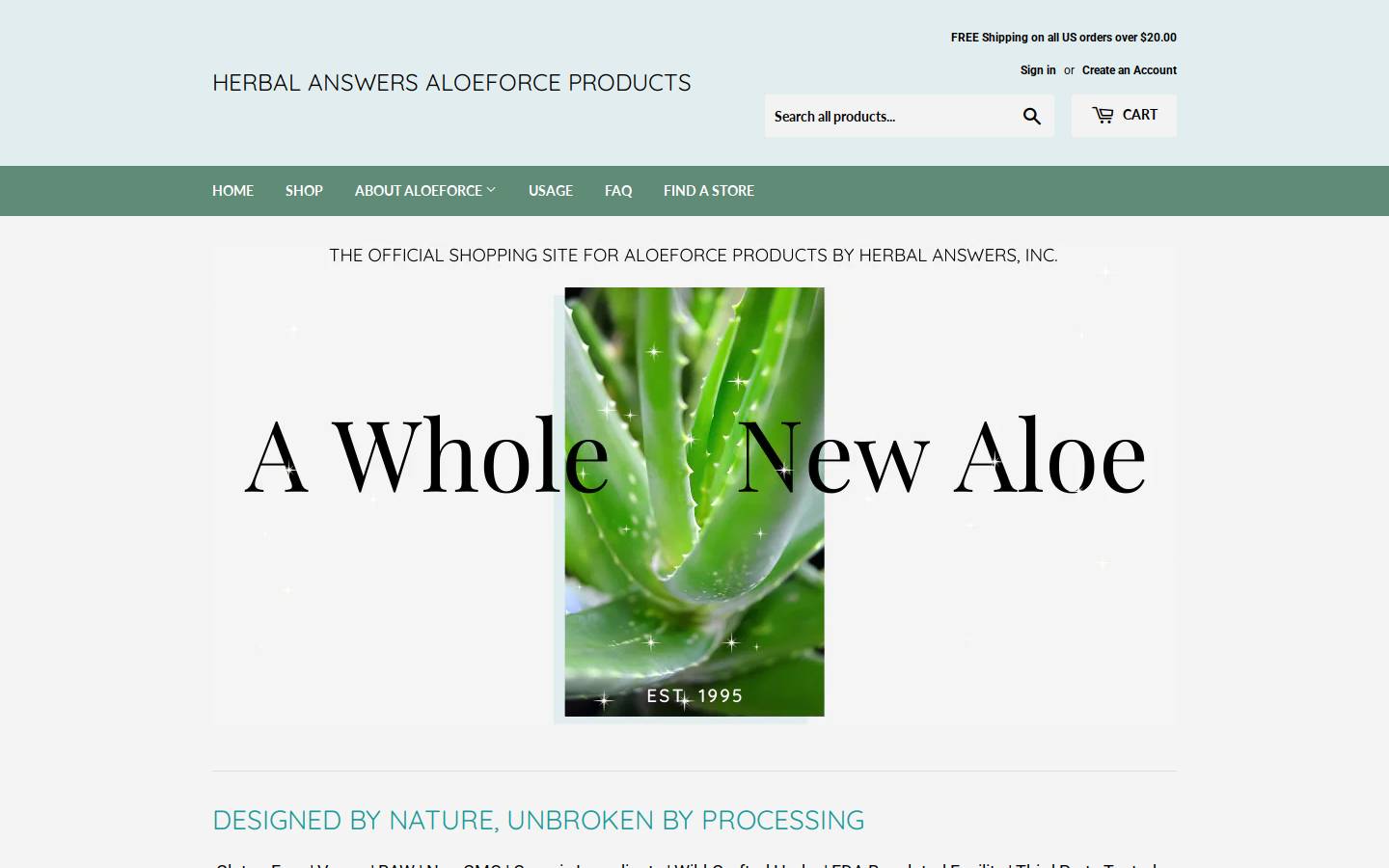 aloeanswers.com homepage screenshot