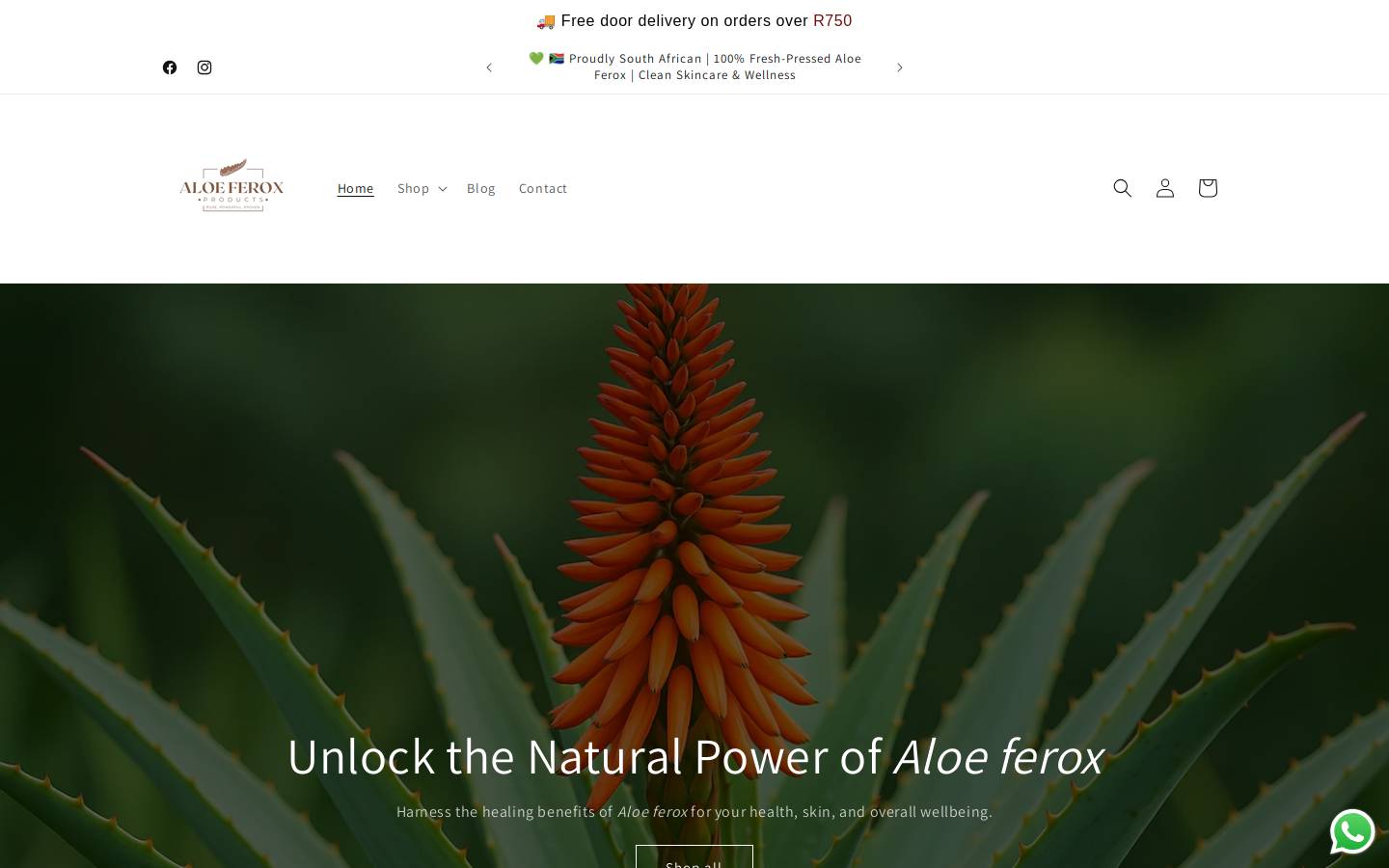 aloeferoxproducts.co.za homepage screenshot