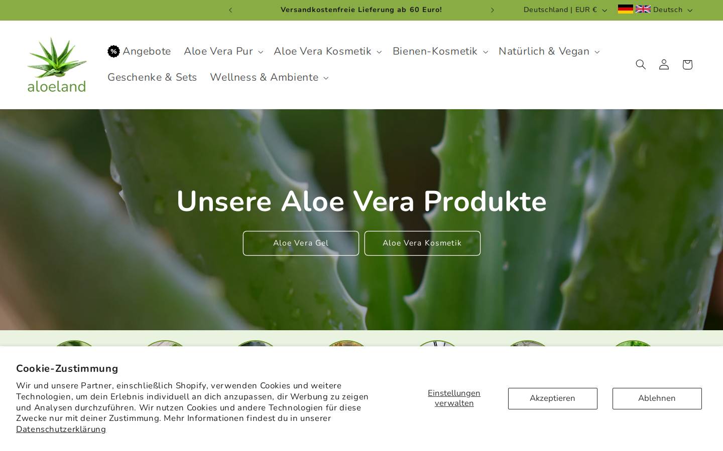 aloeland.de homepage screenshot