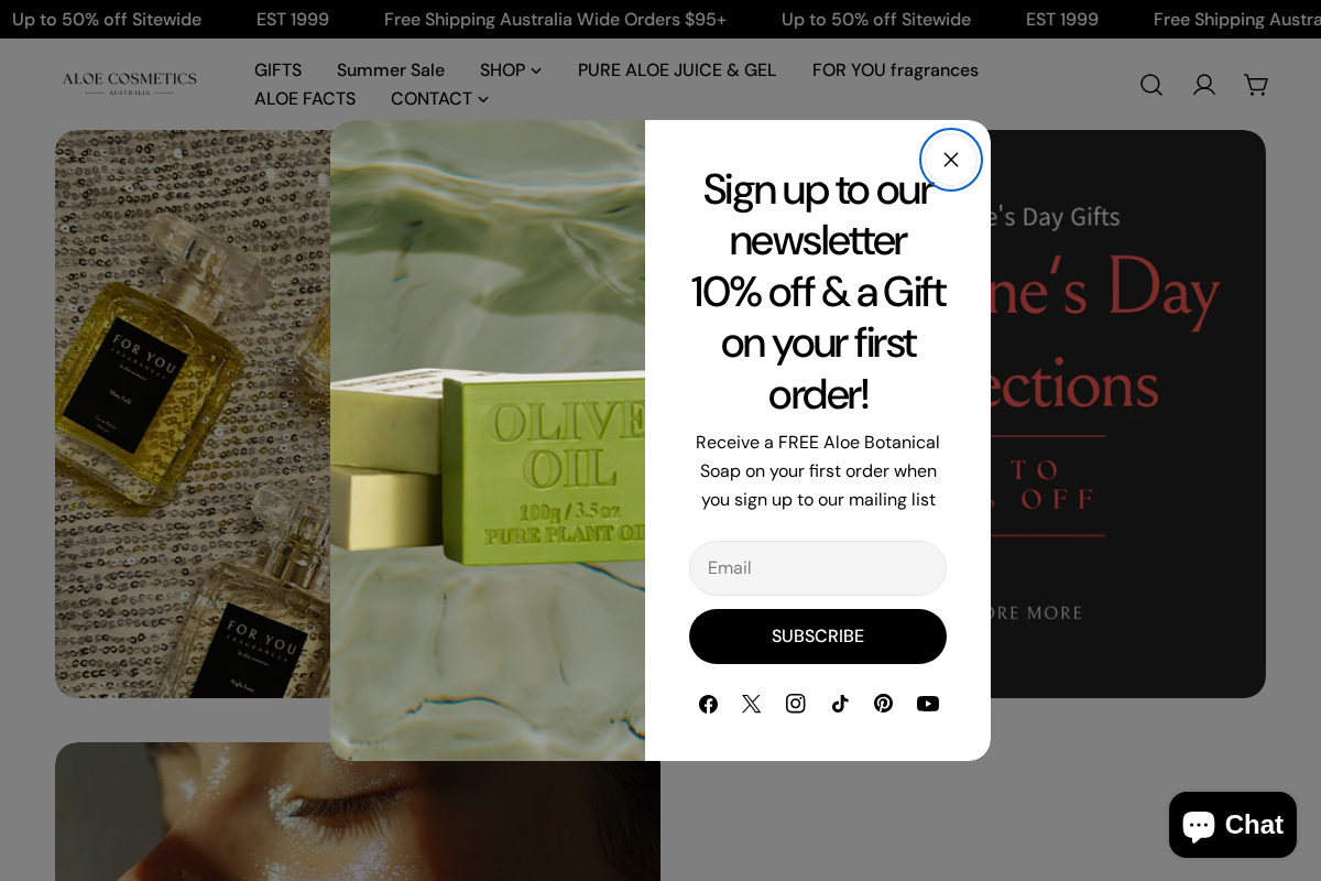 Aloe Vera Cosmetics Australia homepage screenshot