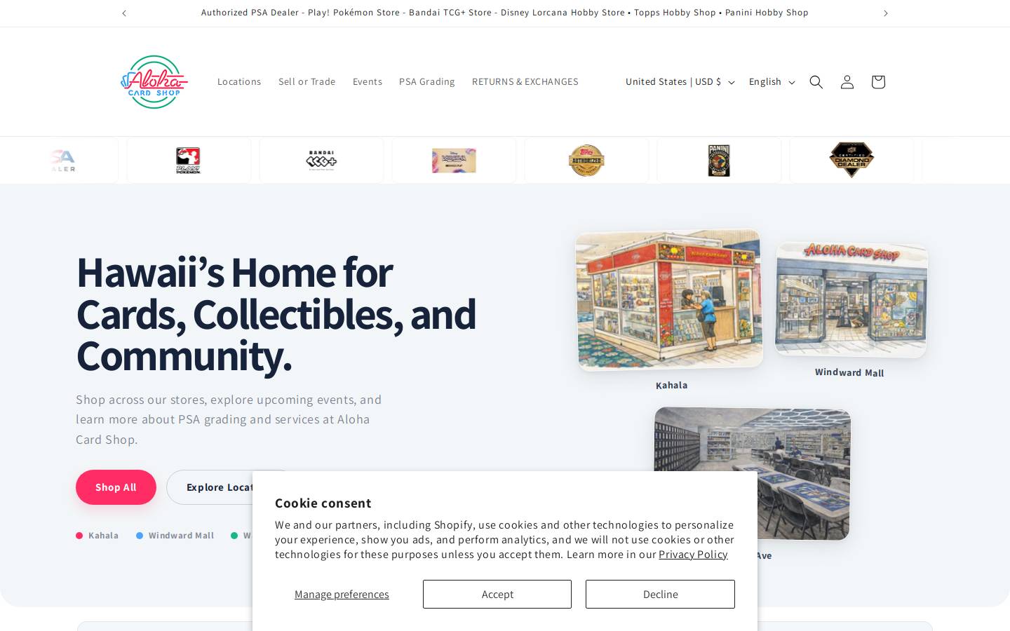 alohacardshop.com homepage screenshot