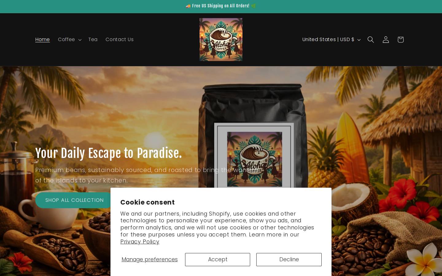 alohacoffeeshop.com homepage screenshot