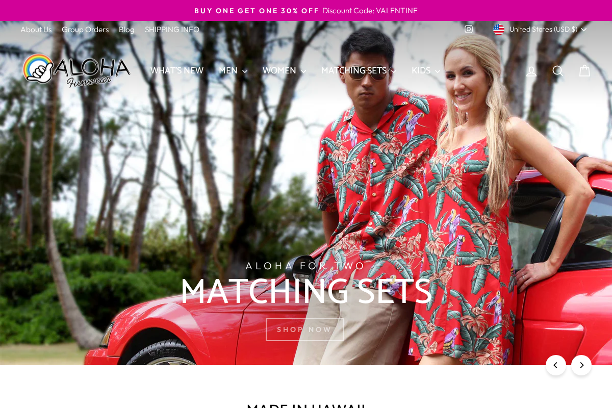 AlohaFunWear homepage screenshot