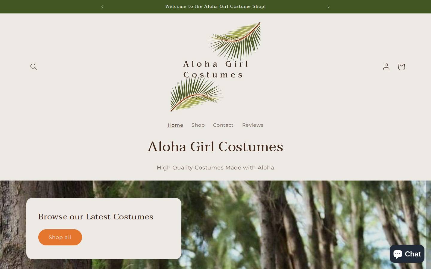 alohagirlcostumes.com homepage screenshot