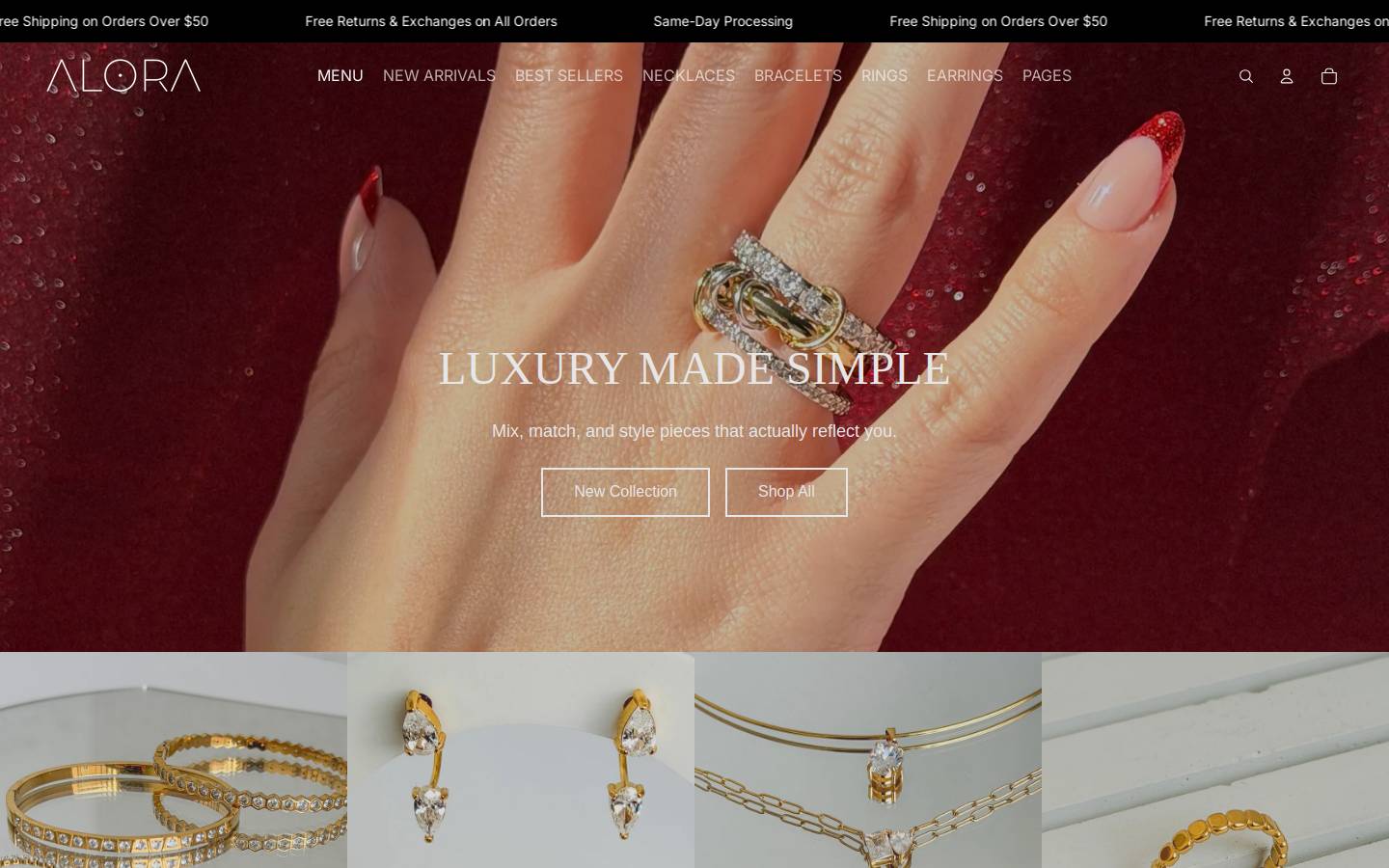alorajewels.com homepage screenshot
