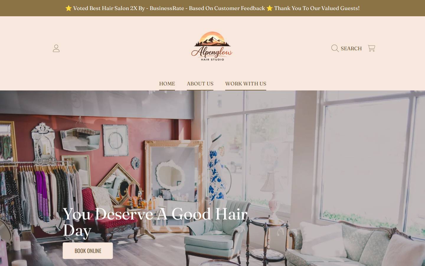 alpenglowhair.com homepage screenshot