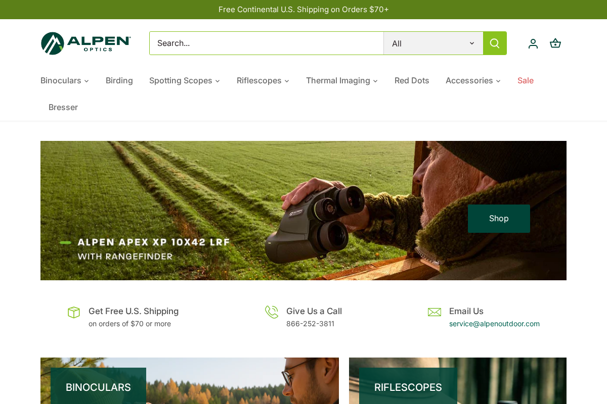 Alpen Optics homepage screenshot