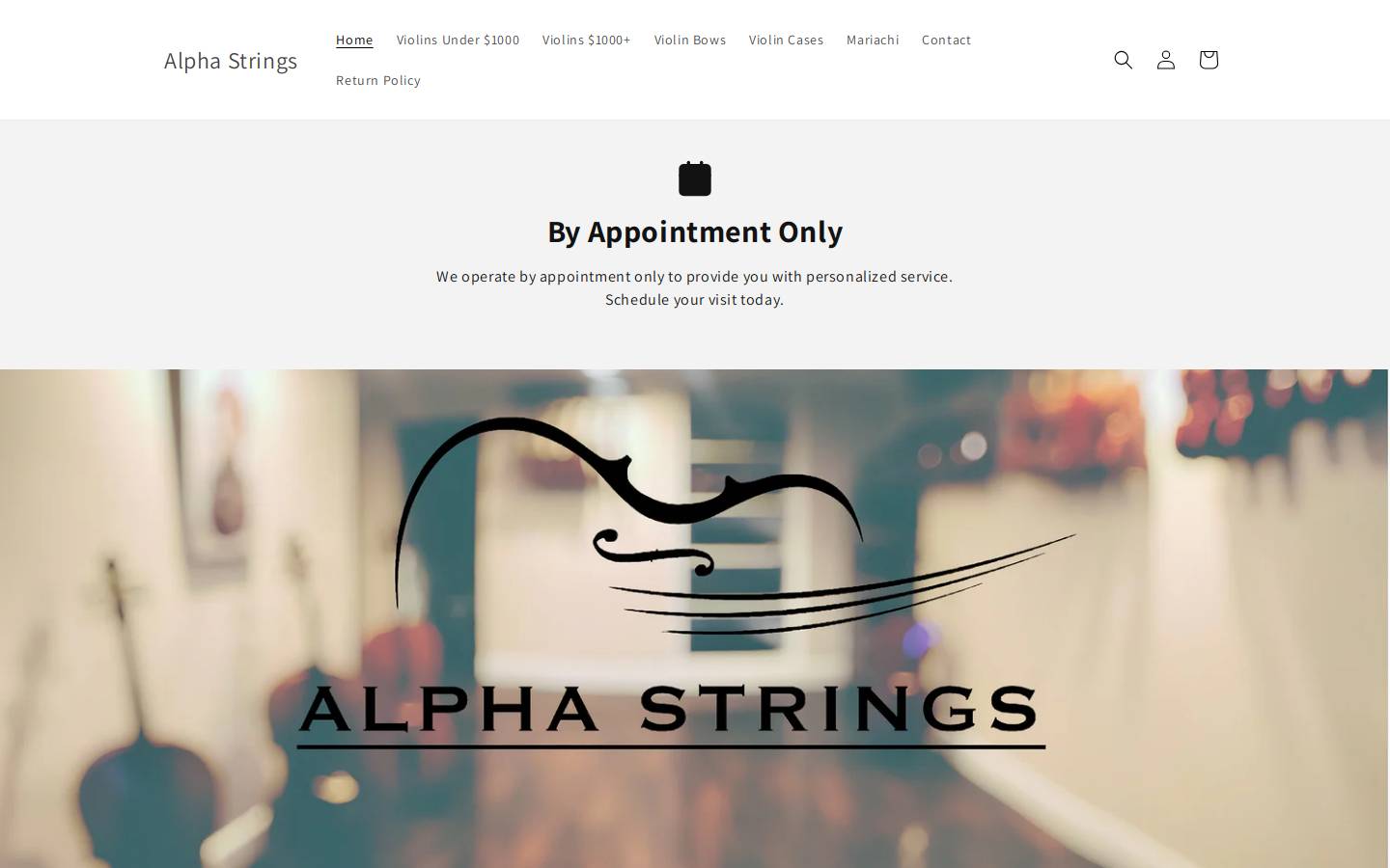 alpha-strings.com homepage screenshot