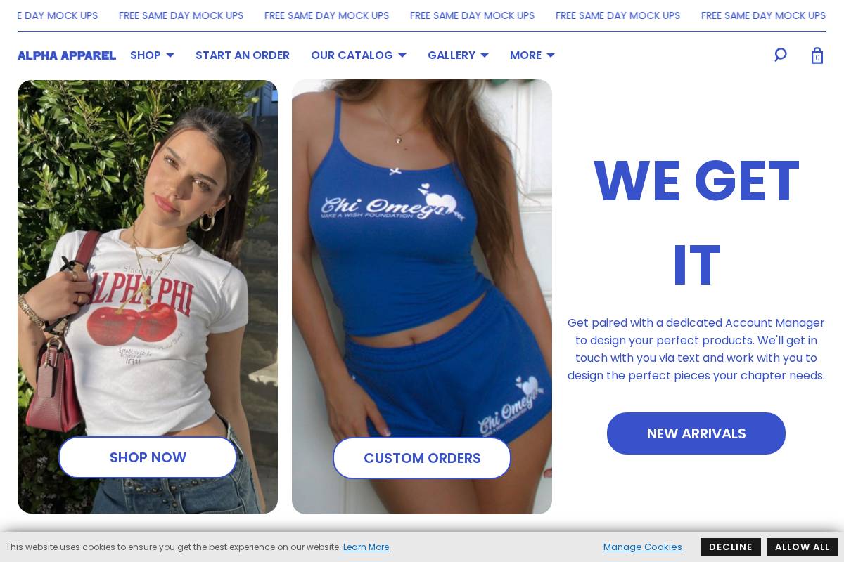 alphaapparelco.com homepage screenshot