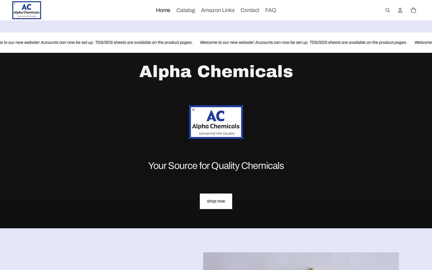 Alphachemicals homepage screenshot