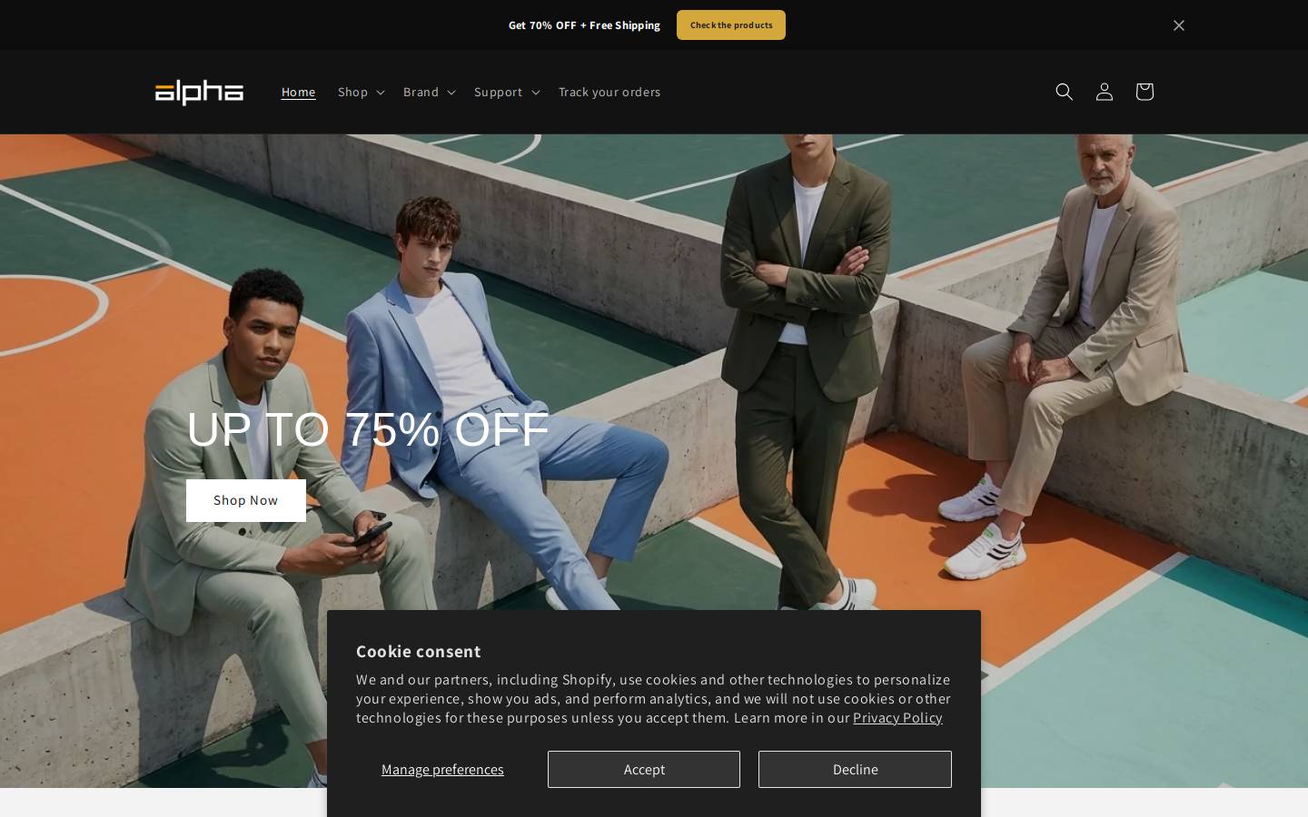 alphaclothing.net homepage screenshot