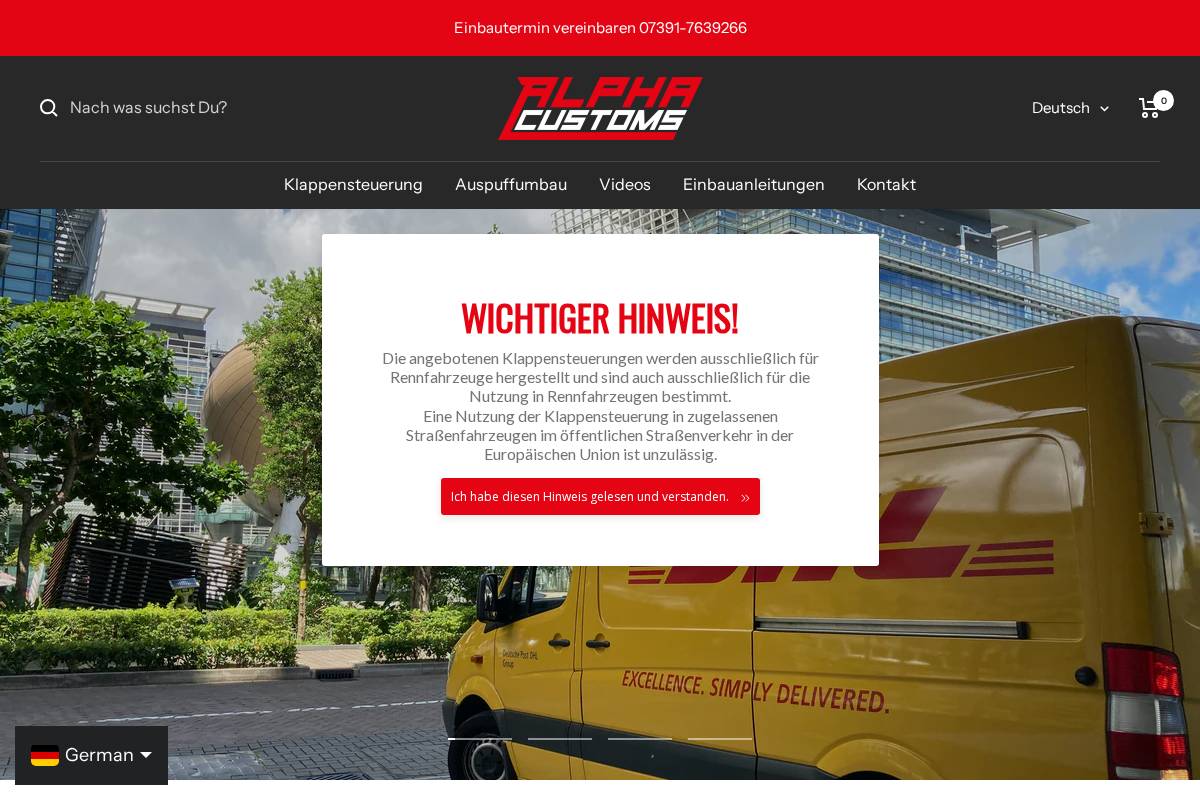 alphacustoms.de homepage screenshot