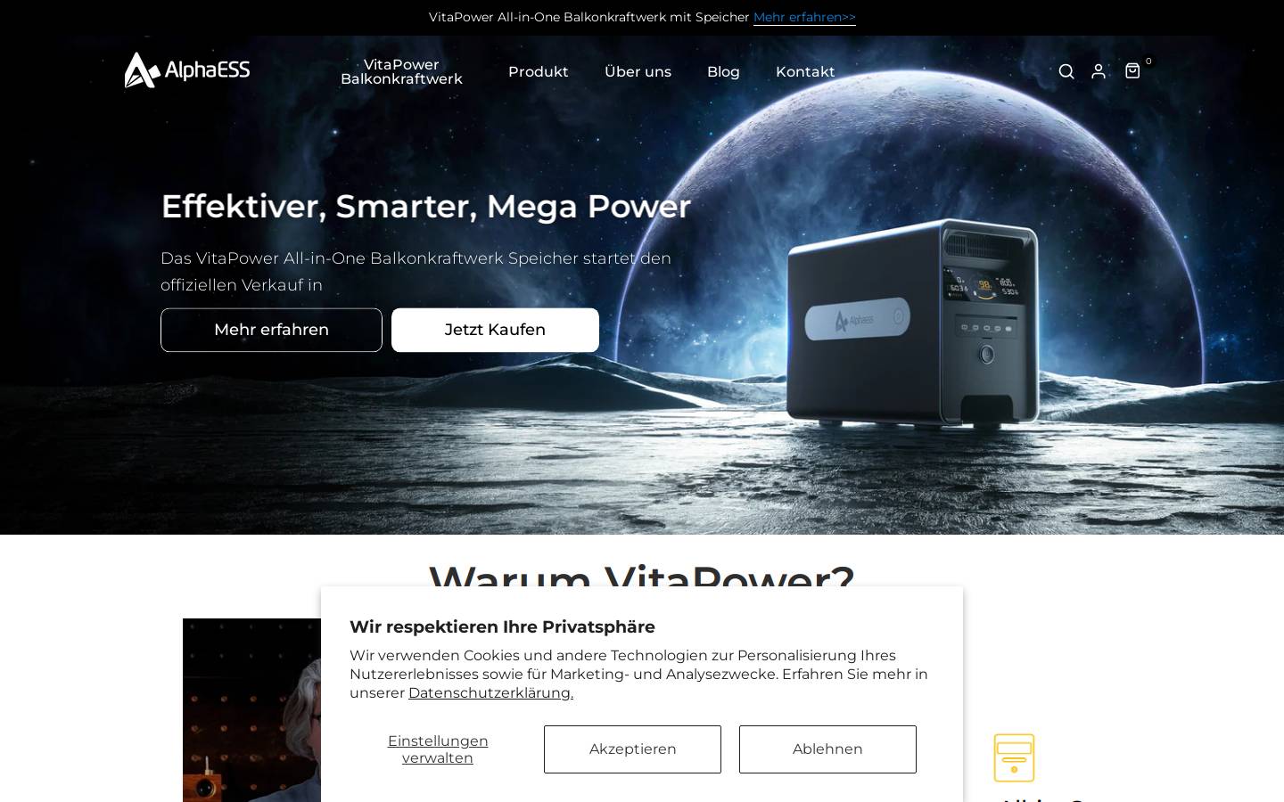 AlphaESSLife DE homepage screenshot