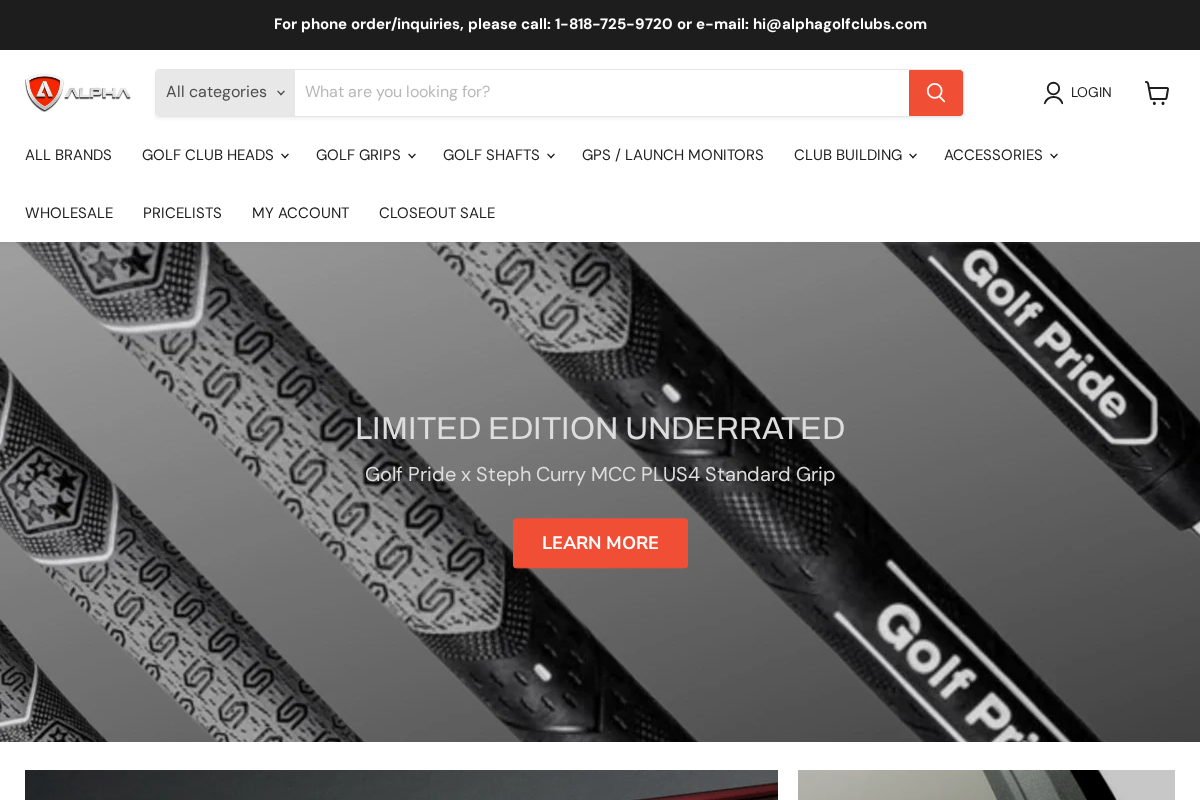 Alpha Golf Clubs homepage screenshot