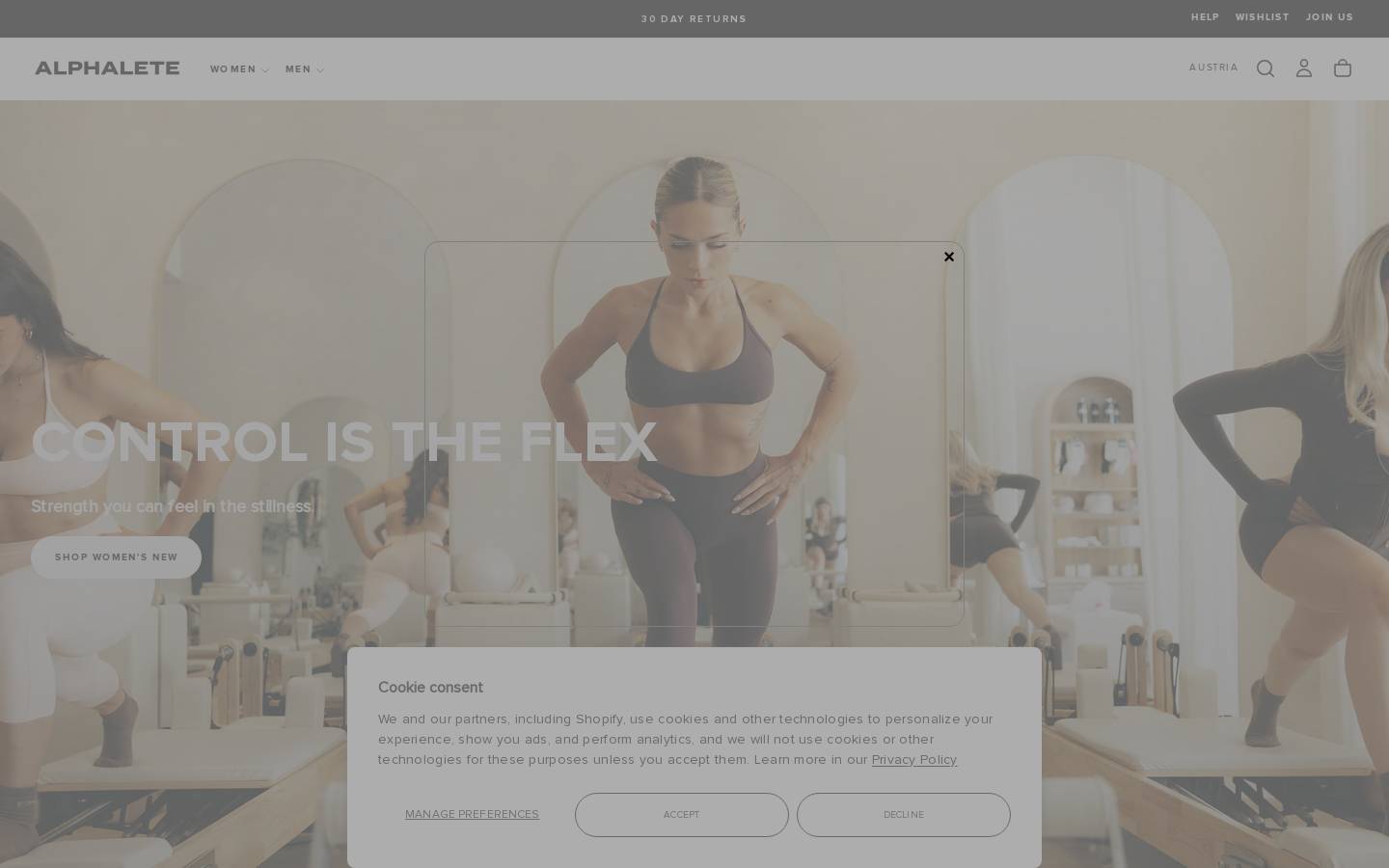 Alphalete homepage screenshot