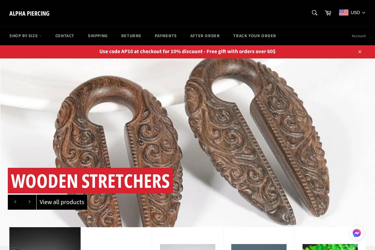 alphapiercing.com homepage screenshot