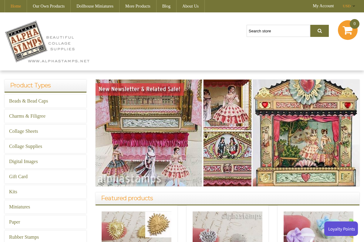 Alpha Stamps homepage screenshot