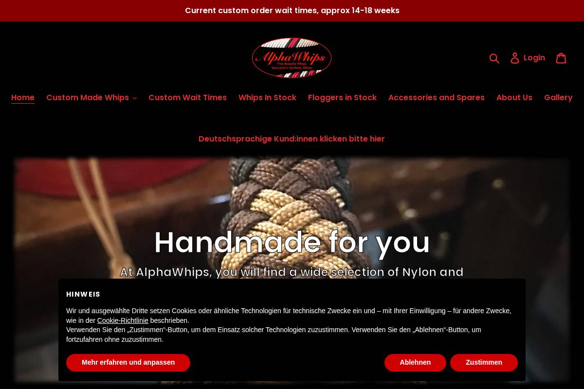 alphawhips.com homepage screenshot