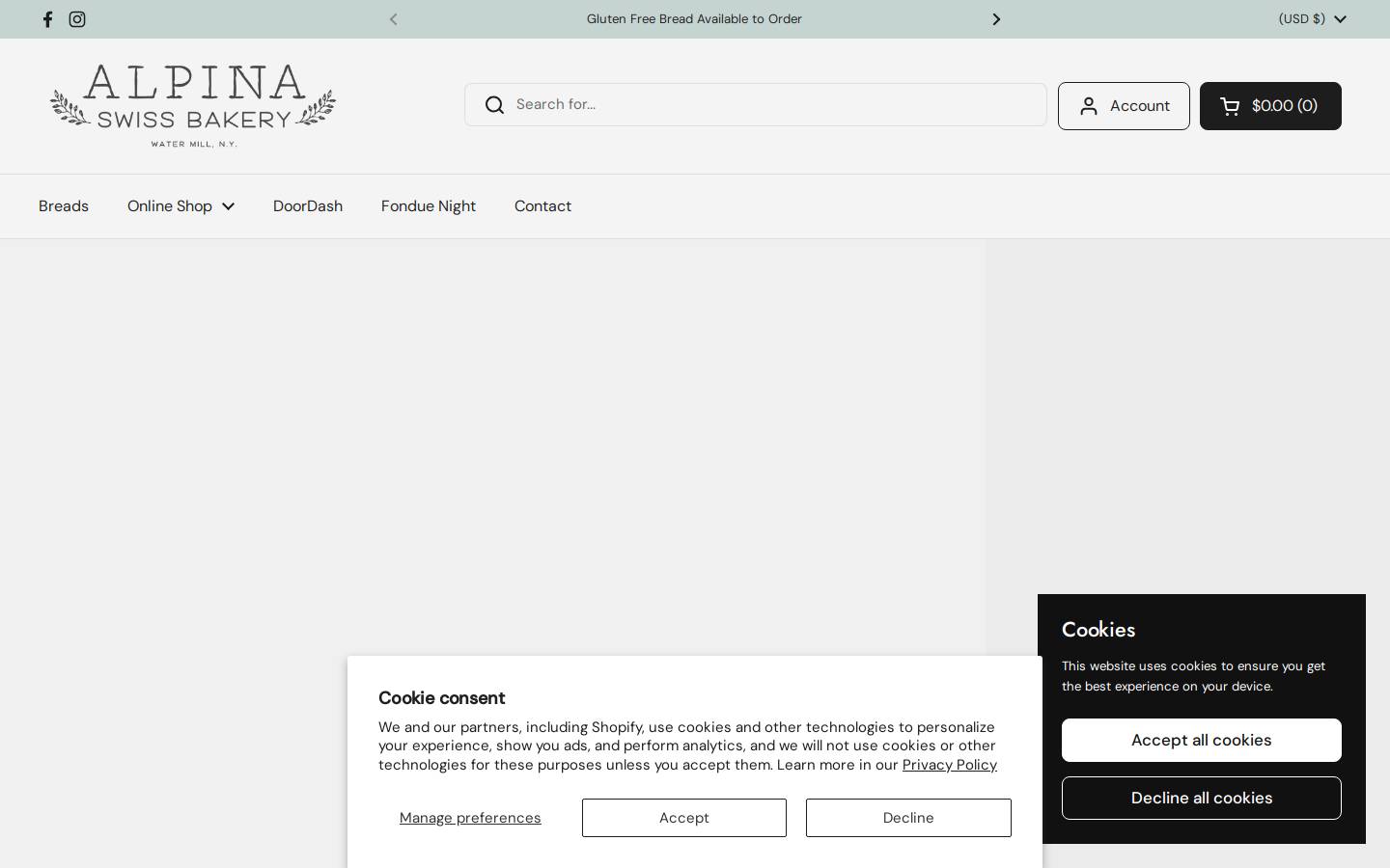 alpinaswissbakery.com homepage screenshot