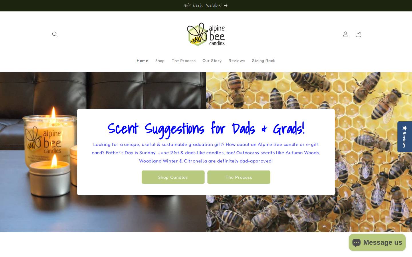 alpinebeecandles.com homepage screenshot