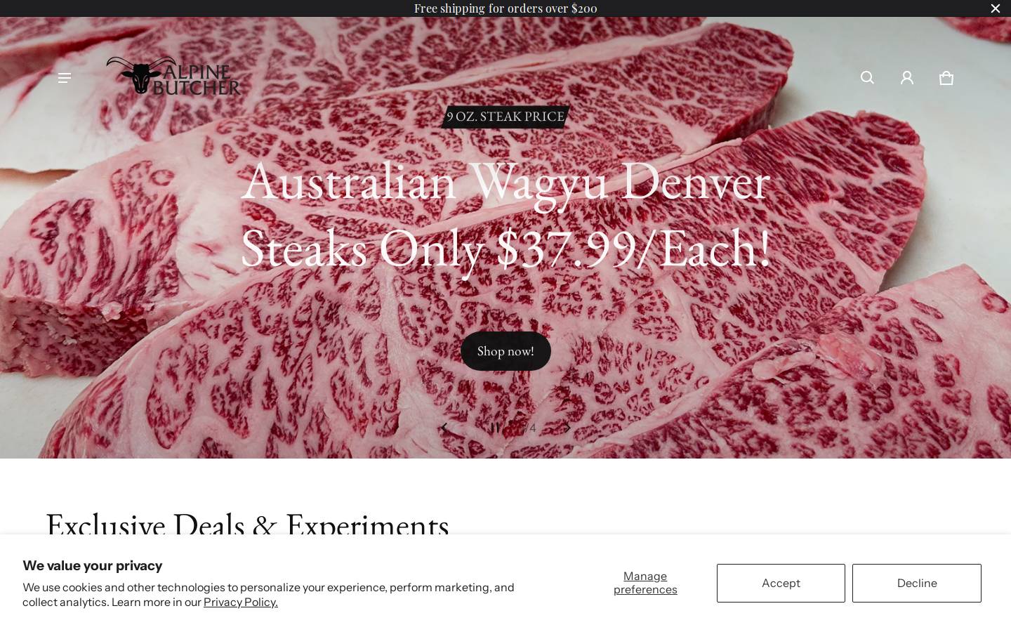 alpinebutcher.com homepage screenshot