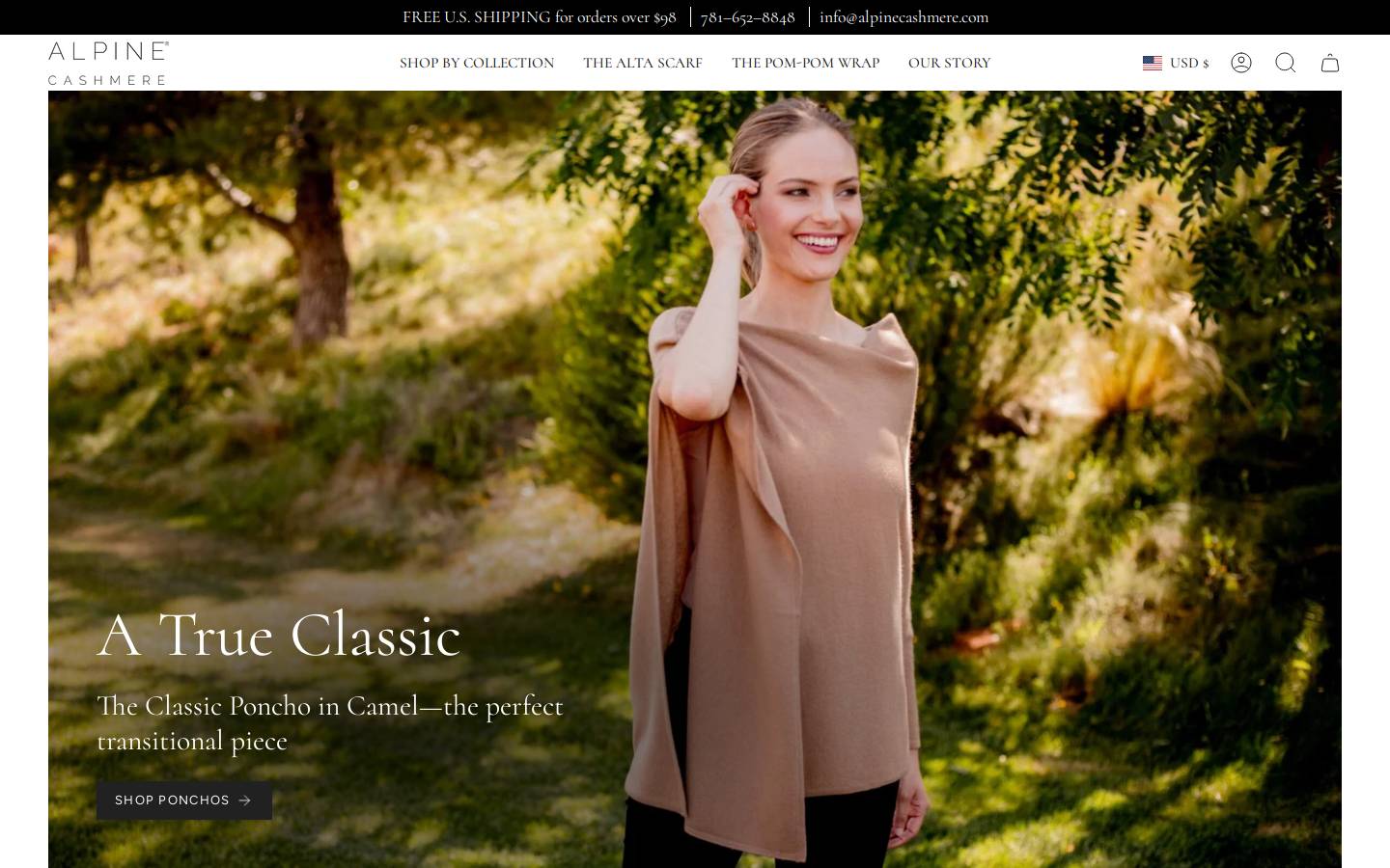 alpinecashmere.com homepage screenshot