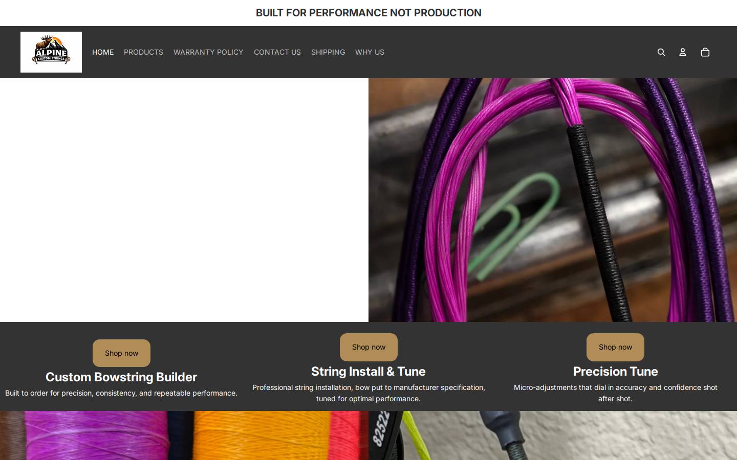 alpinecustomstrings.com homepage screenshot
