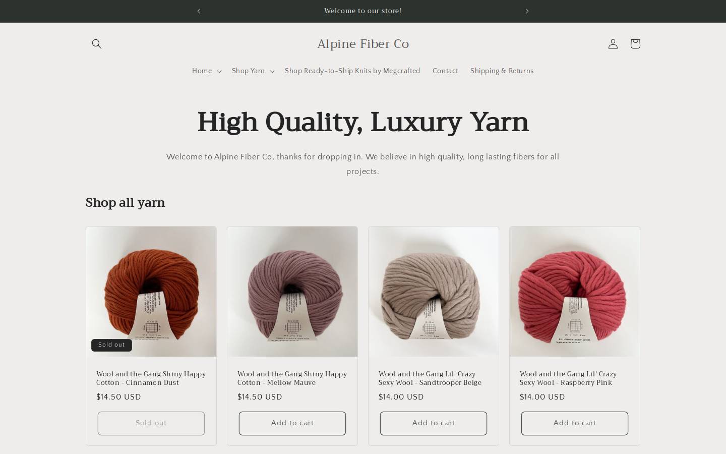 alpinefiberco.com homepage screenshot