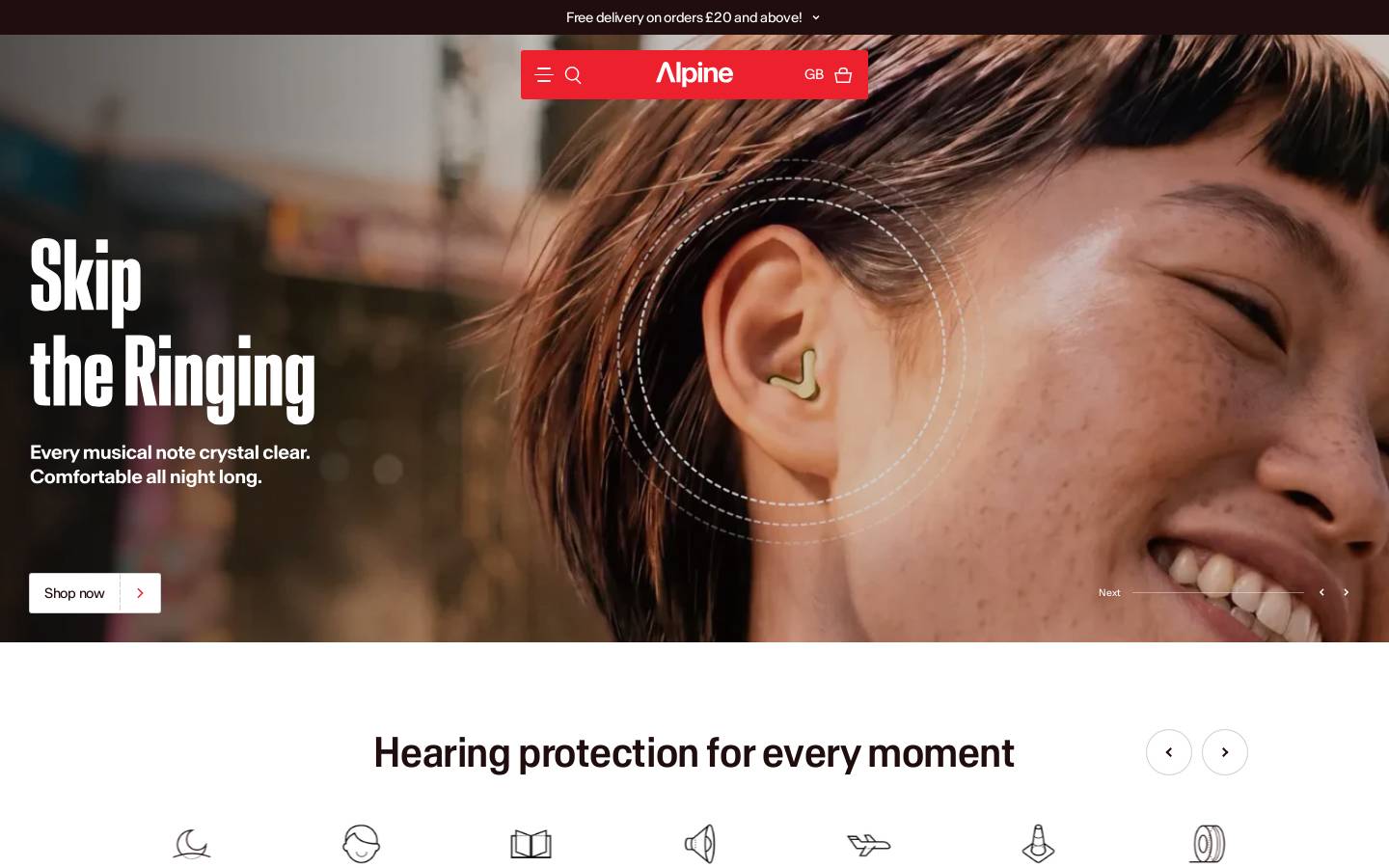 Alpinehearingprotection homepage screenshot