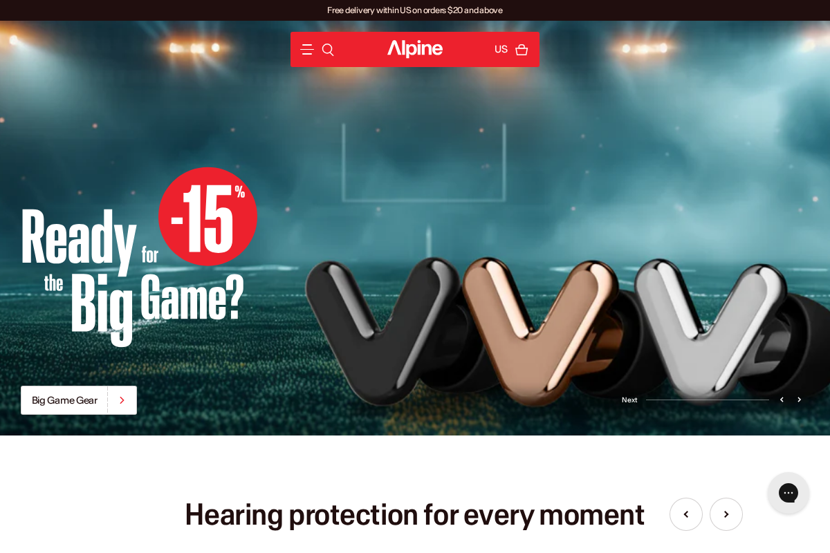Alpine Hearing Protection homepage screenshot
