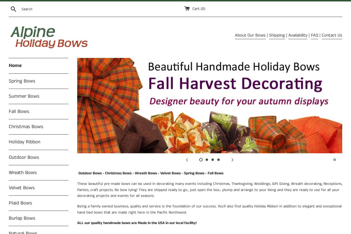 alpineholidaybows.com homepage screenshot