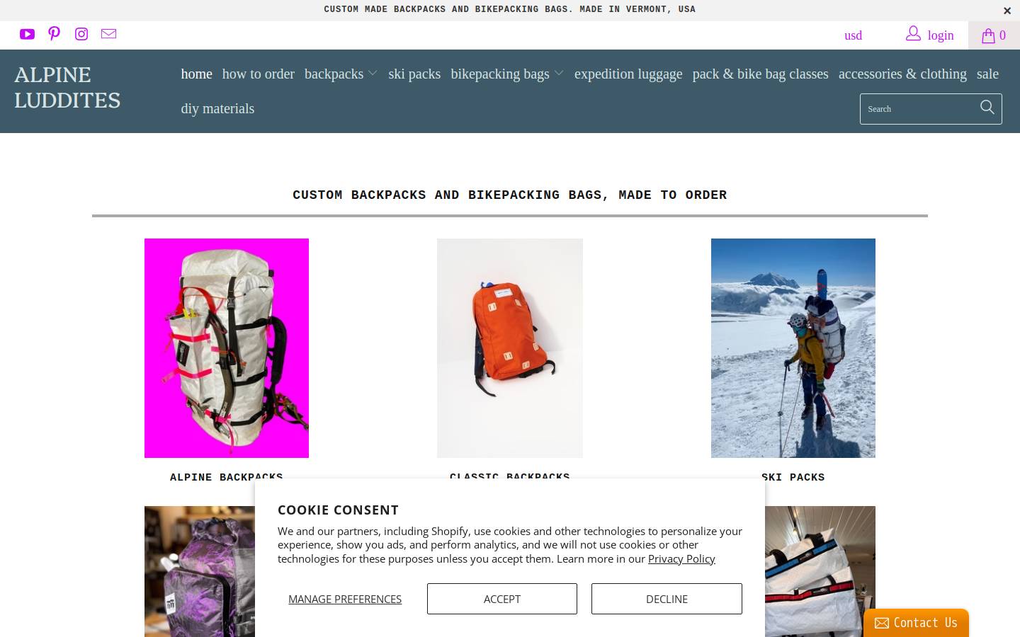 alpineluddites.com homepage screenshot