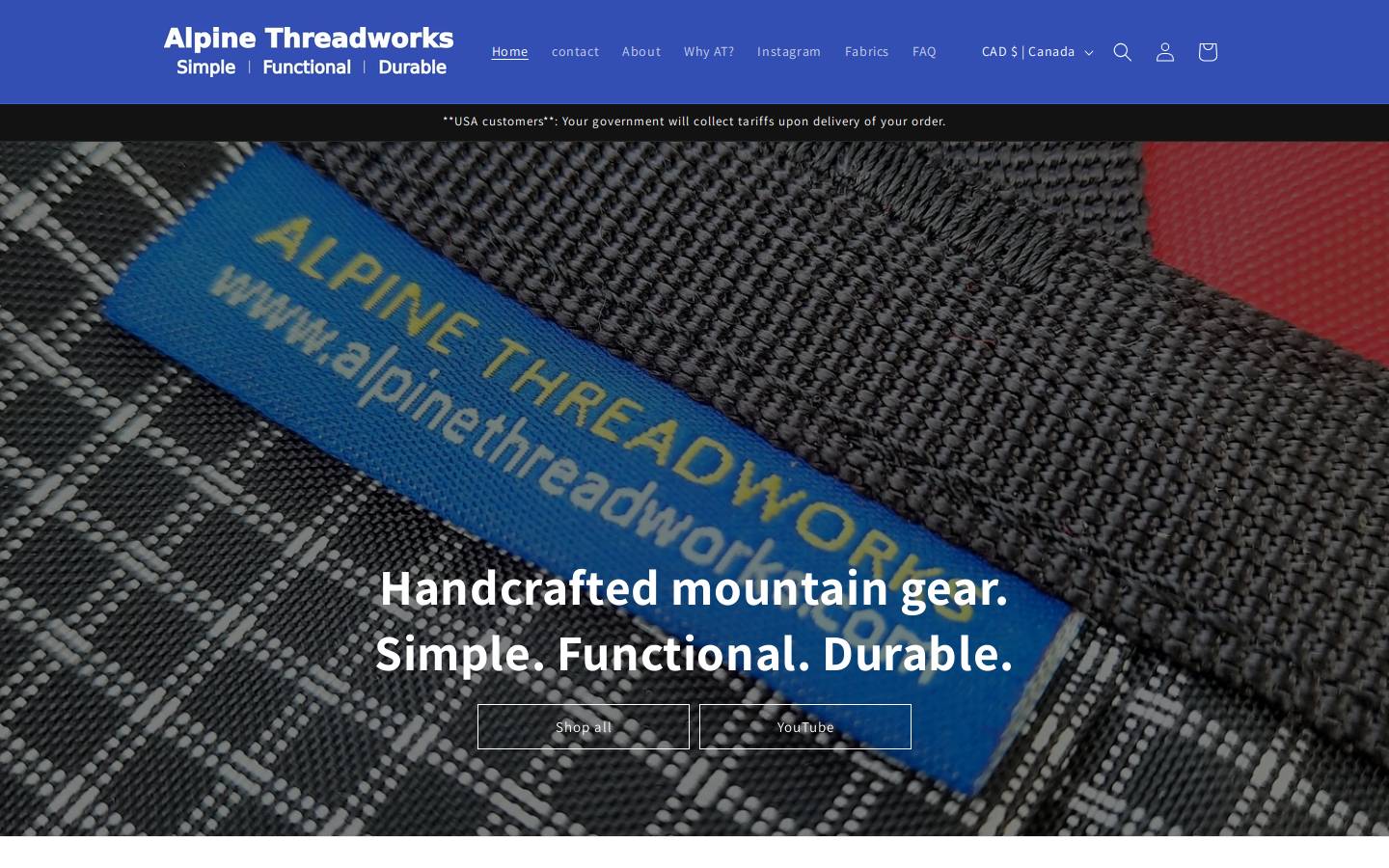 alpinethreadworks.com homepage screenshot