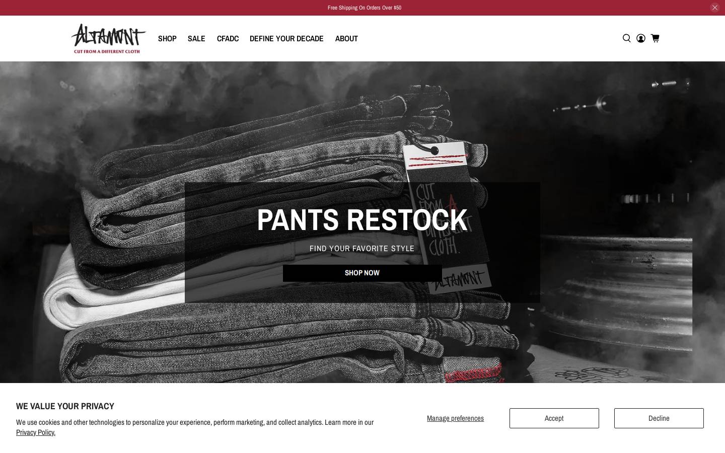 Altamont Apparel homepage screenshot