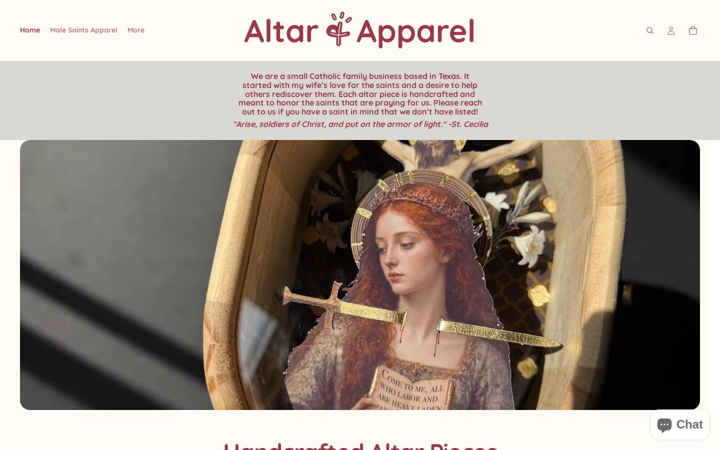 altarandapparel.com homepage screenshot
