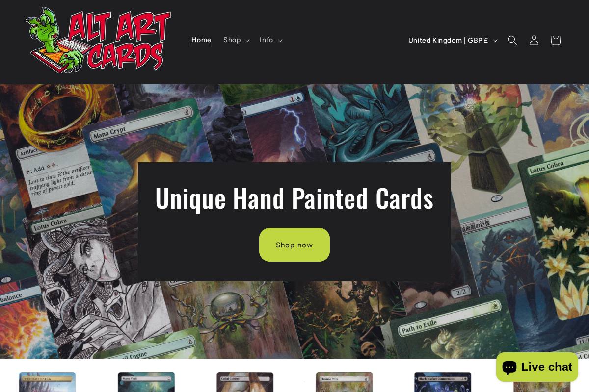 Altartcards homepage screenshot