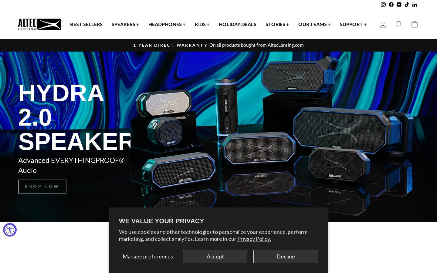 Altec Lansing homepage screenshot