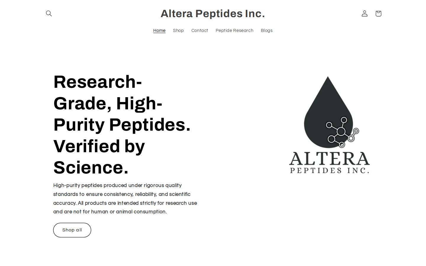 alterapeptides.ca homepage screenshot
