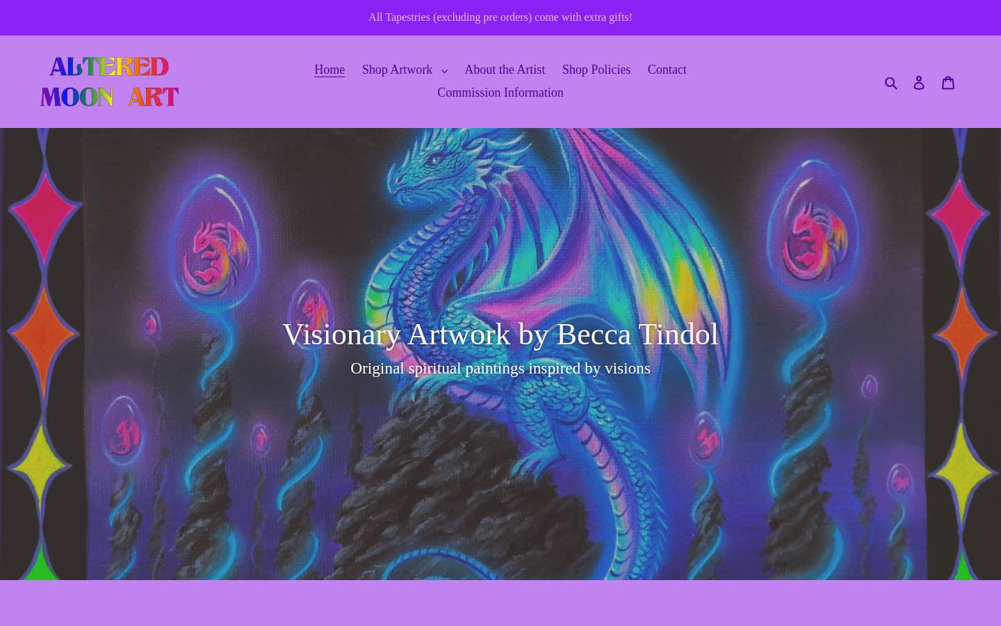 alteredmoonart.com homepage screenshot