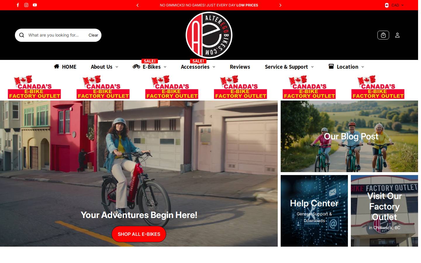 alteregobikes.com homepage screenshot