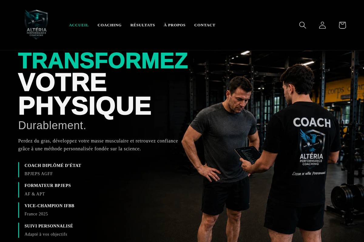 alteriaperformance.com homepage screenshot