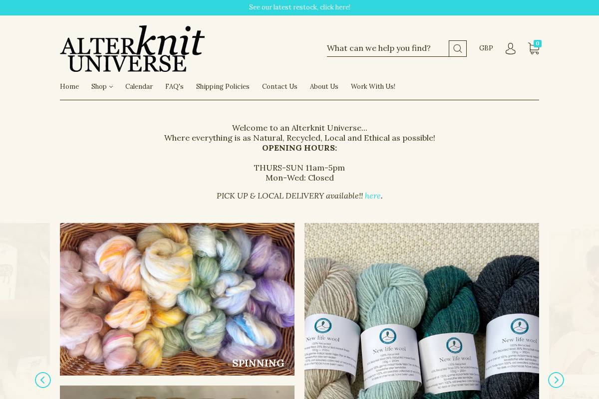 alterknituniverse.co.uk homepage screenshot