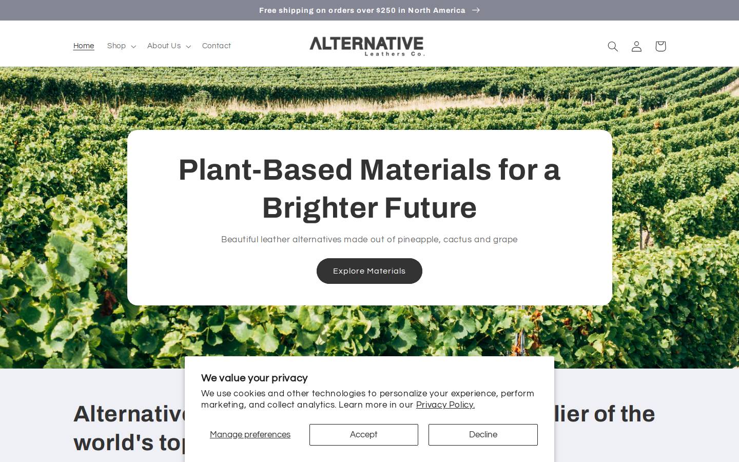 alternativeleathers.com homepage screenshot
