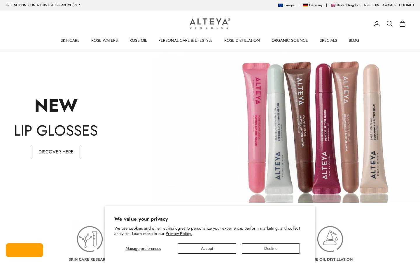 alteyaorganics.com homepage screenshot
