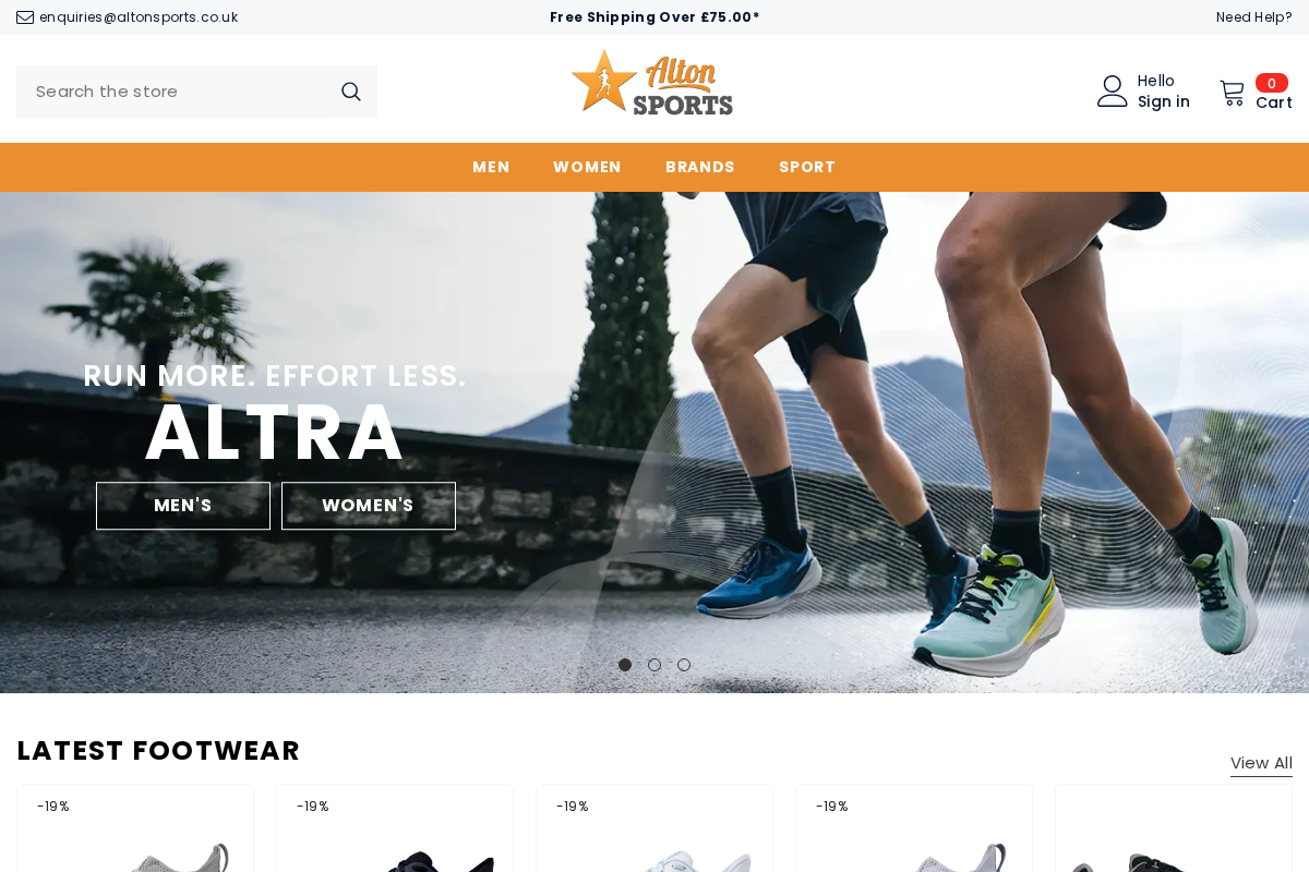 Altonsports homepage screenshot