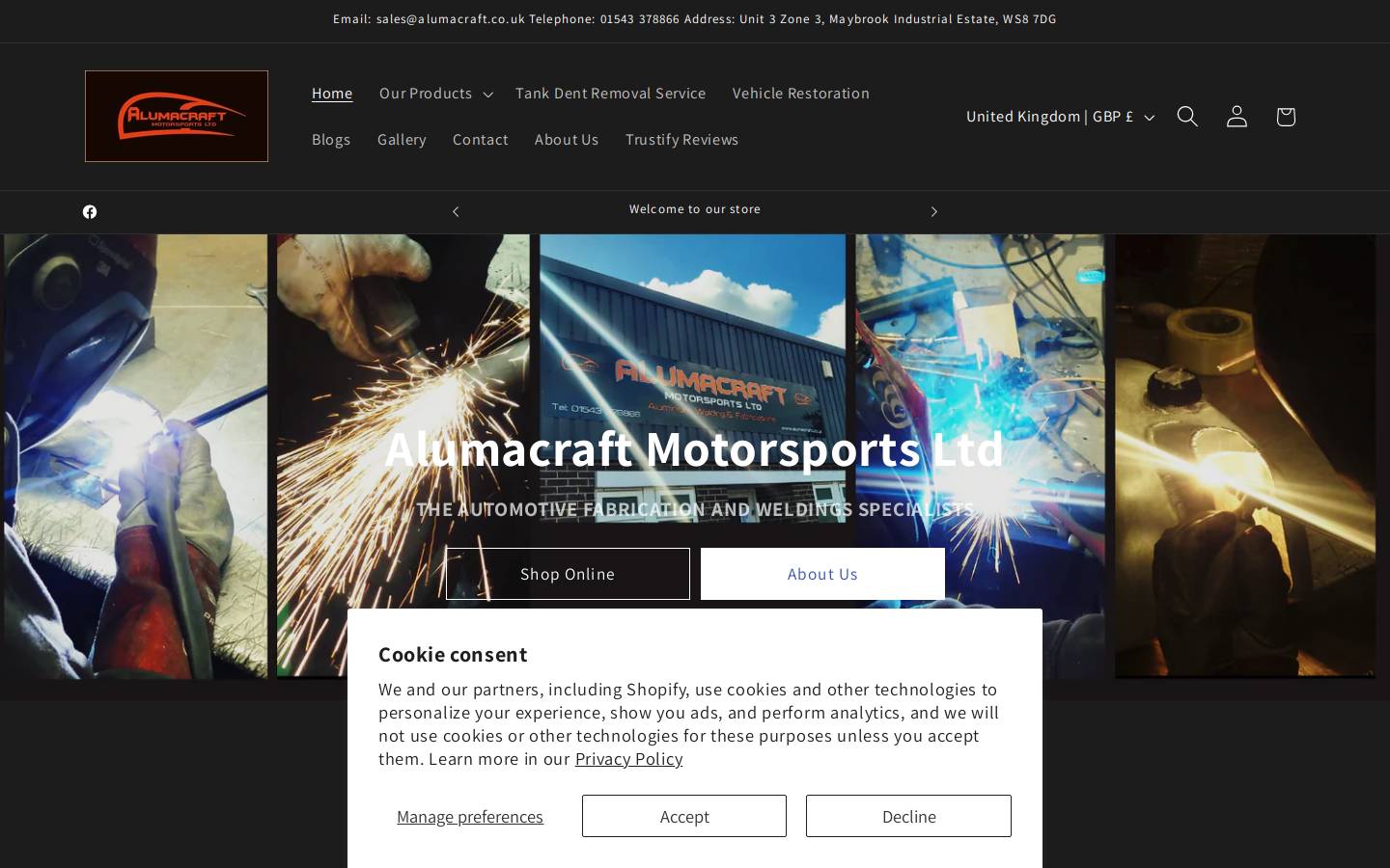 alumacraft.co.uk homepage screenshot