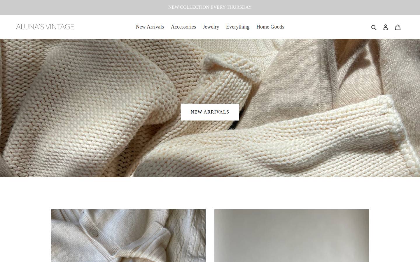 alunasvintage.com homepage screenshot