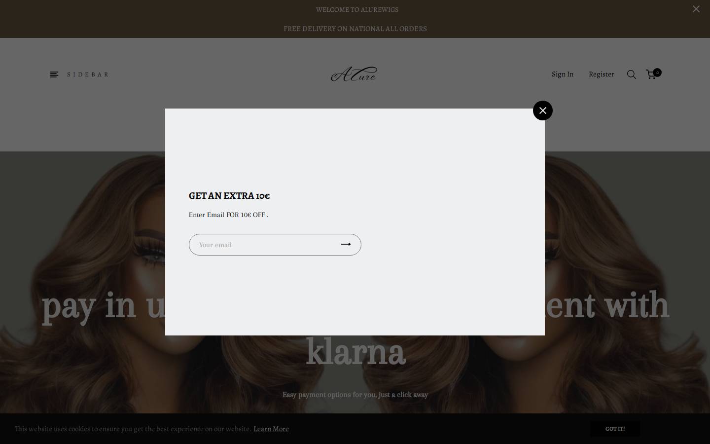 alurewigs.com homepage screenshot