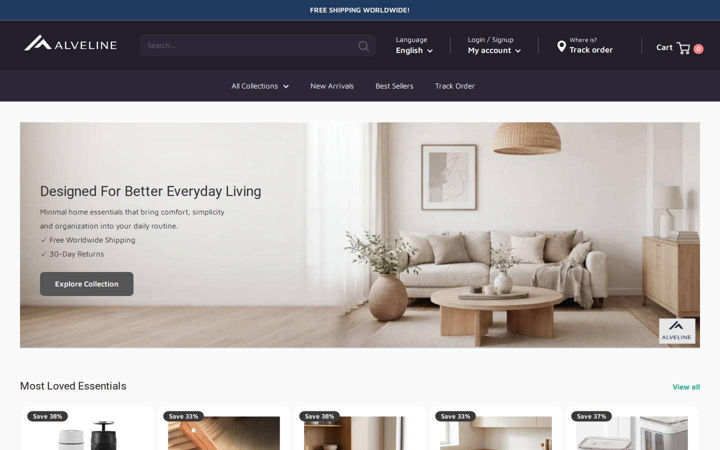 Alveline homepage screenshot