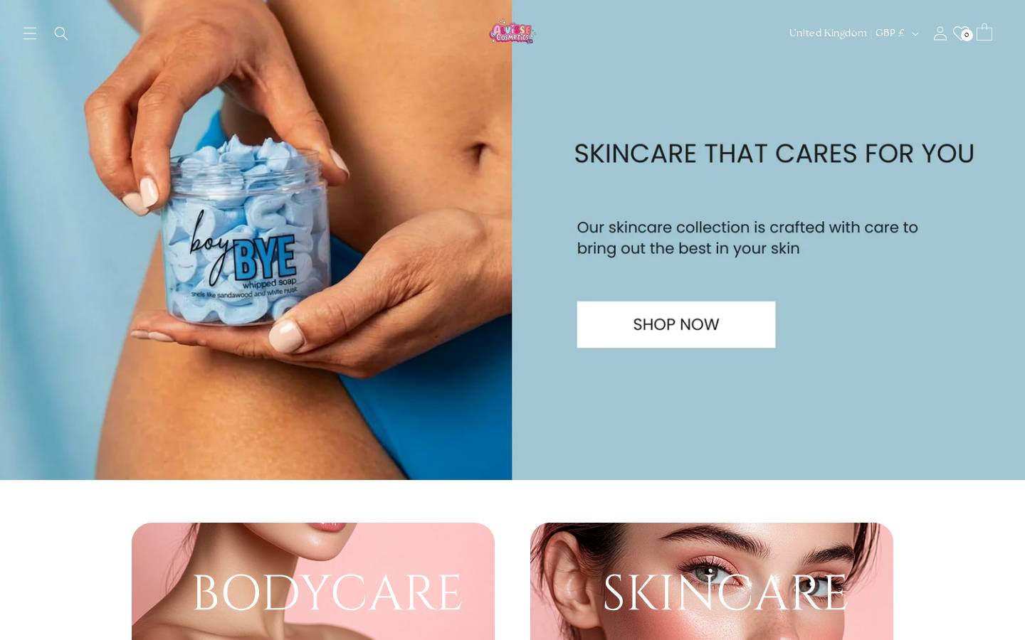 Alvisse Cosmetics homepage screenshot